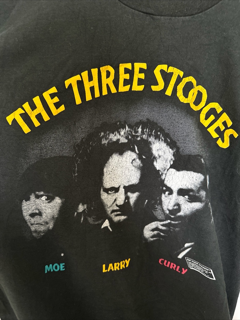 VTG The Three Stooges Single Stitch Tee - Black with Yellow Print